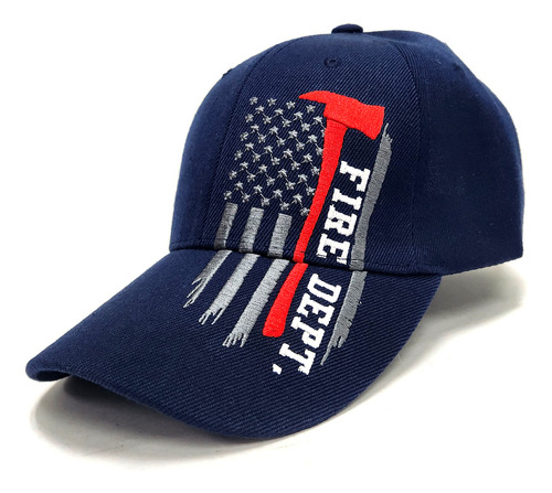 Gorra Bordada Importada Bandera Y Fire Dept Azul