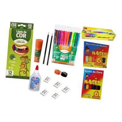 Kit Material Escolar Infantil Com 16 Itens Básicos Variado | Parcelamento sem juros