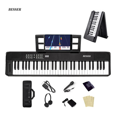 Besser Teclado Piano Plegable 61 Teclas Sensibles con Bluetooth Doble MIDI y Batería Recargable Profesional para Principiantes Estudiantes y Niños Incluye Grabación Modo Enseñanza y Portátil | Envío gratis
