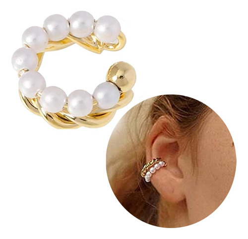 Brinco Perolas Earcuff Banhado Ouro Delicado Moda Luxo 