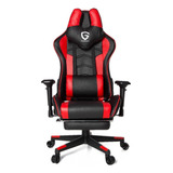  The Game House Silla Gamer Cuello Ergonómico Apoyapiés Ergonómica  Negra Y Roja Con Tapizado De Cuero Sintético