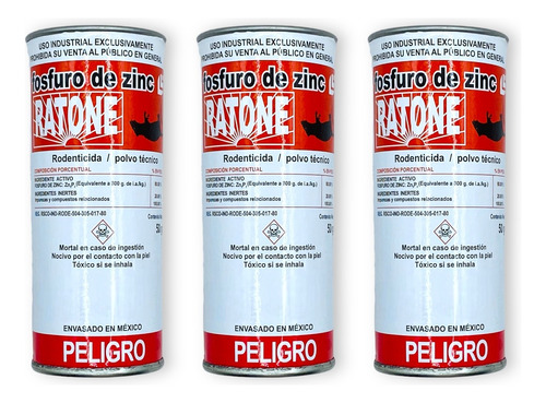 Veneno Ratas, Ratones, Fosfuro Zinc Metilico 50grms 3 Piezas