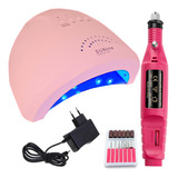 Kit Manicure Lixadeira Motor Bivolt Rosa +sun One 48w 24 Led