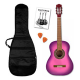 Guitarra Criolla 3/4 Clásica Con Funda Color Rosa Promo