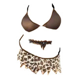 Lingerie Conjunto Com Saia Oncinha Animal Print 