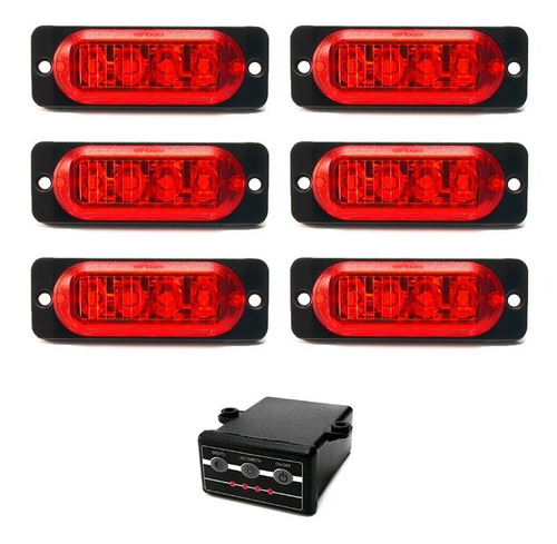 6 Estrobo Vermelho Led 12v Efeitos Carro Caminhão Moto Van