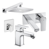 Combo Griferia Roca Escuadra Lav Pared+ducha Emb S/t+bidet