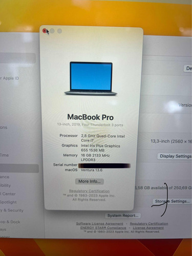 Macbook Pro 2019 13 Core I7 16gb Ram 256gb