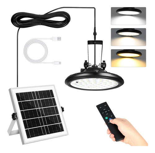 Lámpara Solar Colgante De 100 Leds Con 3 Colores Y Control R