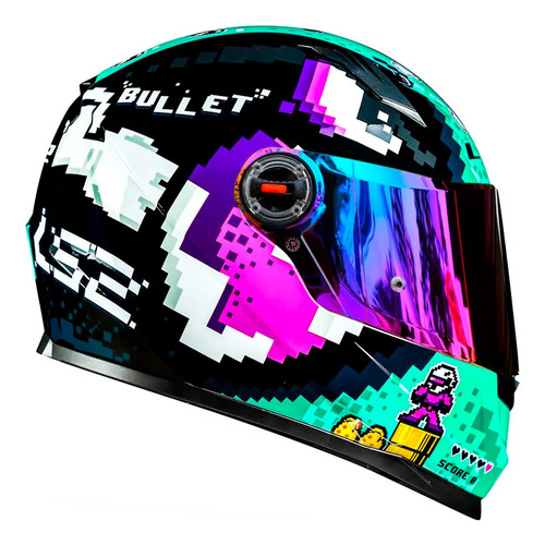 Capacete Ls2 Ff358 Bullet Verde Rosa Pixel Pixels Mario