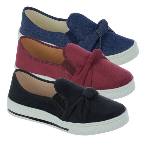 Kit 3 Pares Tenis Feminino Casual Slip On Plataforma 09