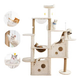 Pet King - Mueble Para Gatos Rascador Juguete Arbol Casa Esferas 172 Cm Color Beige Afelpado Pk5920