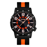Reloj Hombre Skmei 9202 Cuero Ecologico Minimalista Elegante Color De La Malla Negro/naranja