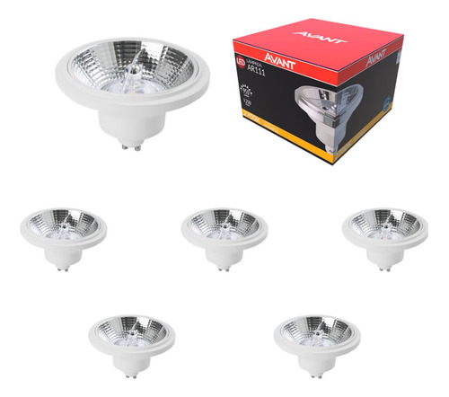 Kit 5 Lâmpadas Led Ar111 12w 2700k Gu10 24° - Avant