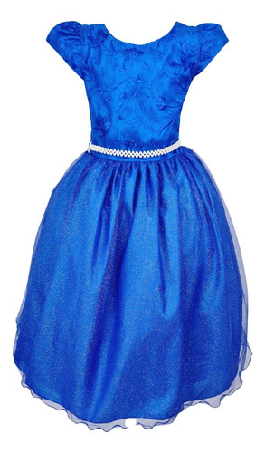 Vestido Infantil Azul Royal Glitter Aniverário Luxo Rodado