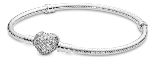 Brazalete Pandora Moments Con Broche De Corazón Centelleante Color Plata Talla 20 Cm