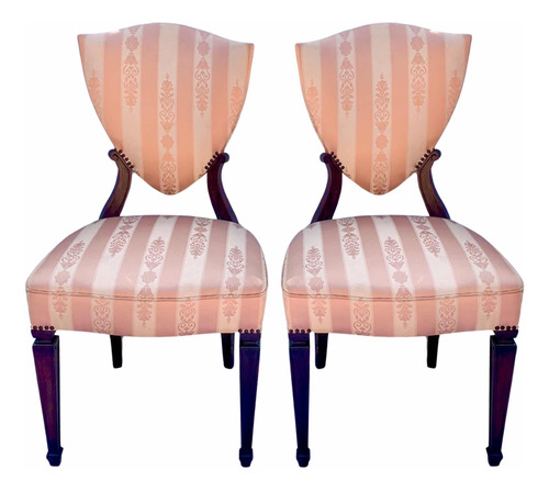 Par De Cadeiras Antigas Em Madeira E Com Tecido Nobre Rosa