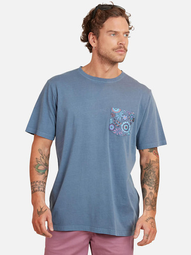 Polera Pigment Dye Pocket Flowers Tees Hombre Azul Maui And 