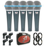 Kit 5 Microfones Dinâmicos Arcano Osme-8 Kit Xlr-p10 Maleta