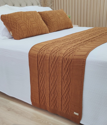 Peseira Manta Tricot Cama King 260x60 +2 Capa Almofada C1