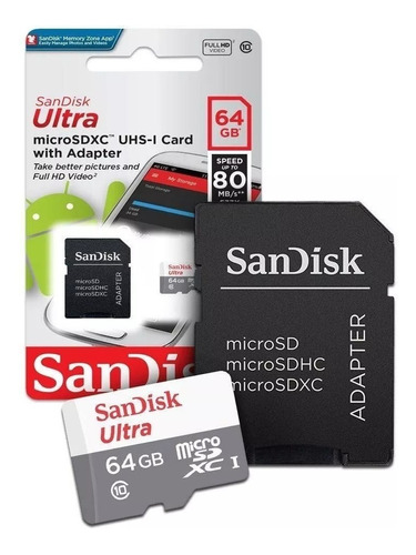 Cartão Micro Sd 64gb Ultra Classe10 Sandisk 80mb/s C/ Nf