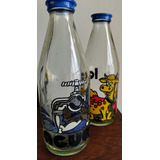 Set 2 Botellas Vintage Vidrio Decorado Agua Y Leche Con Tapa