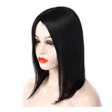 Peluca Lisa Negra 40cm Sin Fleco Cabello Humano