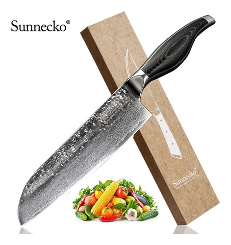 Cuchillo Sunnecko Santoku 7'' Acero Vg10 Japones Damasco