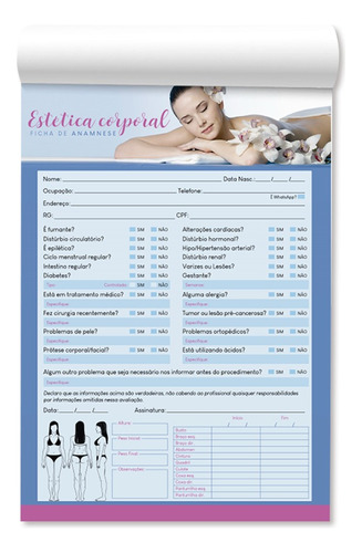 1 Ficha Anamnese De Estetica Corporal Bloco 100 Fls - A4