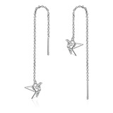 Aretes Largos Pendientes Origami Colibrí Plata Ley 925 Mujer