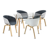 Comedor Moderno Viena De Vidrio + 4 Sillas Bilbao Eames