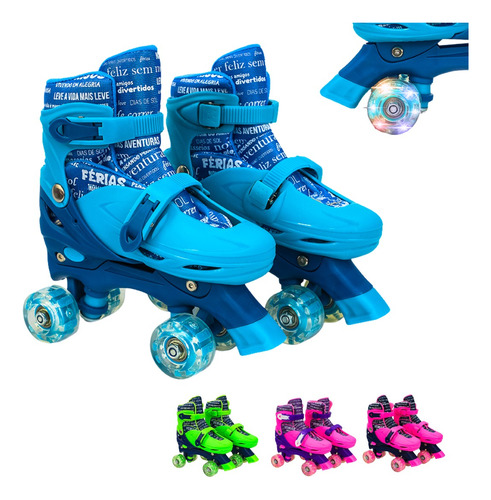 Patins 4 Rodas Ajustavel Quad Para Crianças Com Luzes Led