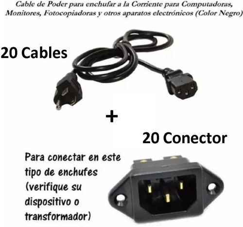 20 Conector Macho Interlock C14 Para Chasis + 20 Cables Cpu