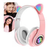 Fone Headset Gatinho Com Fio Orelha Led Para Criança Meninas