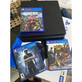 Playstation 4 Ps4 Sony Slim 500gb Bivolt Hdr Cor Preto C/controle + 3 Jogos