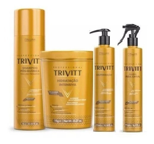 Trivitt Kit 4 Profis Cauterização, Shampoo, Mascara E Fluido