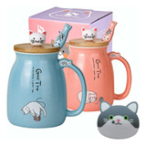 Shendong 2 Pack Gato Tazas Lindas Tazas De Café De Cerámica 