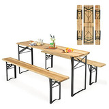 Mesa De Picnic Plegable Goplus Con Bancos, 3 Piezas 70  De A