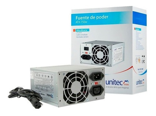 Fuente De Poder Unitec Para Pc 750w Cable 20-24 X2 Sata 