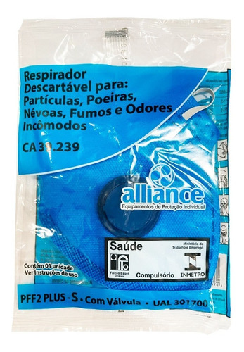 Kit 10 Máscara N95 Pff2 Com Válvula Vo Plus Carvão Ativado Cor Azul