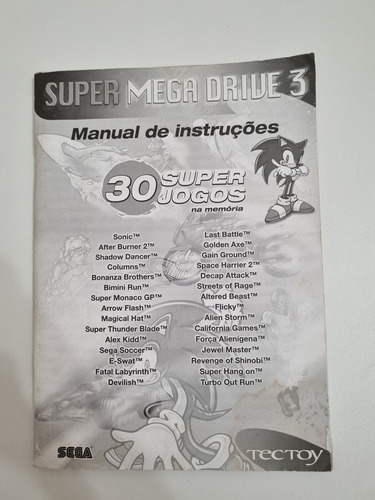 Manual Instruções Do Console Mega Drive 3 - 30 Super Jogos