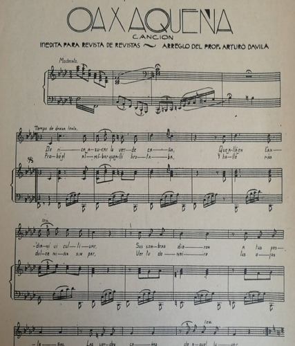 Partitura Antigua Inedita. Oaxaqueña. Arturo Davila 1937