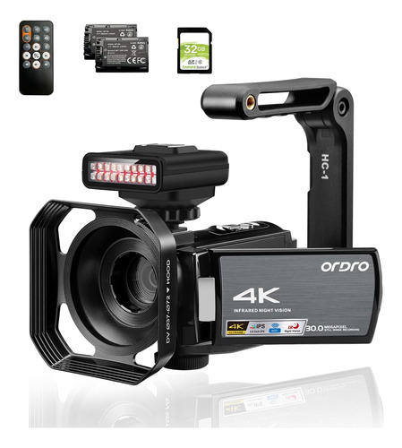 Ordro 4k Videocámara Videocámara Fhd 1080p 60fps 48mp Wifi V