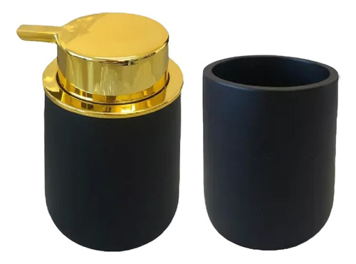 Set Dispenser Jabon Liquido+  Vaso Negro Baño Bazar Trendy