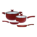 Set Bateria X4 Pzas Porcelana Tv Rojo Cerámica Olla Sarten