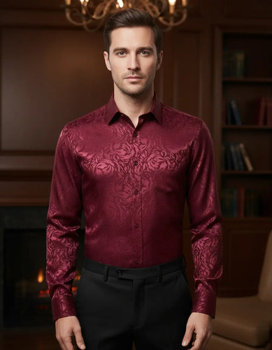 Camisa Diseño Flores Tela Brillosa Hombre Fiesta Antro Moda