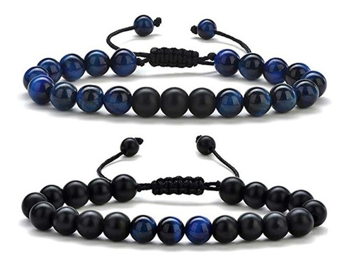 Conjunto Pulseras Onix Y Ojo De Tigre Azul Hombre Y Mujer .