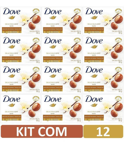 Kit Com 12 Sabonetes Em Barra Dove Delicious Care Karité 90g