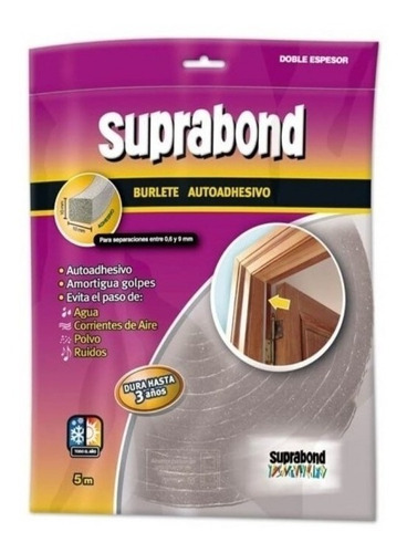 Burlete Autoadhesivo Suprabond Doble Espesor 10x10mm 5mts