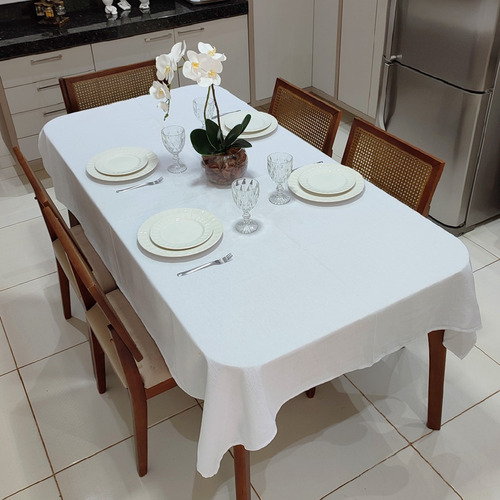 Toalha De Mesa 6 Cadeiras Tecido Linhão  2,20x1,40m Branco